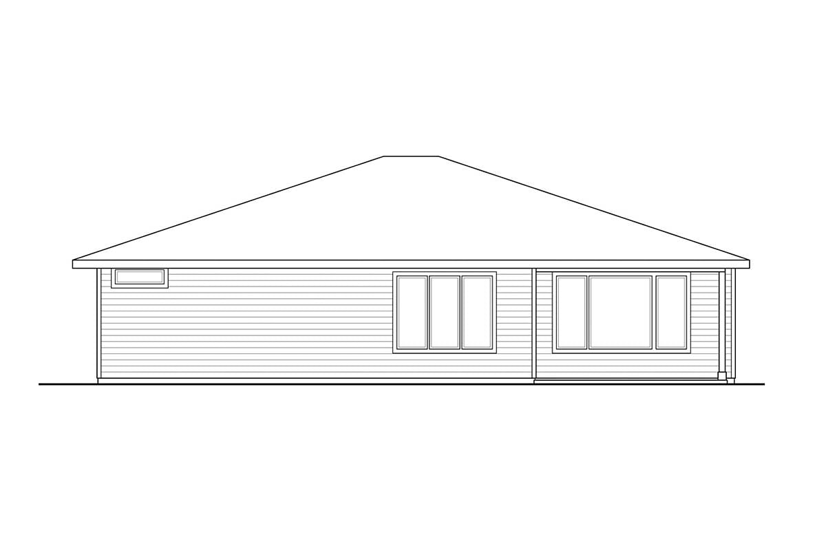 One-Story Prairie Style Ranch Traditional Rear Elevation of Plan 41360