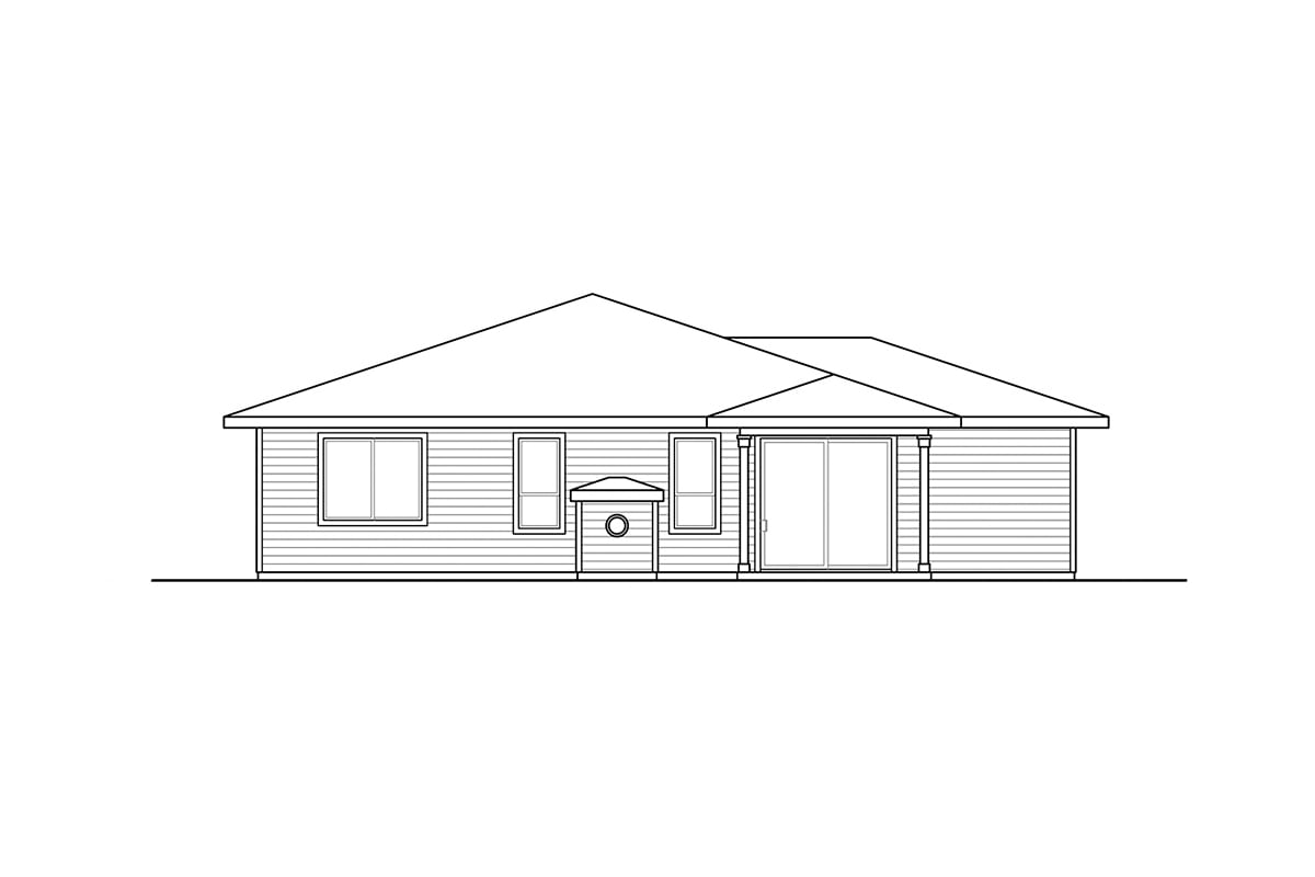 Contemporary Prairie Style Traditional Rear Elevation of Plan 41382