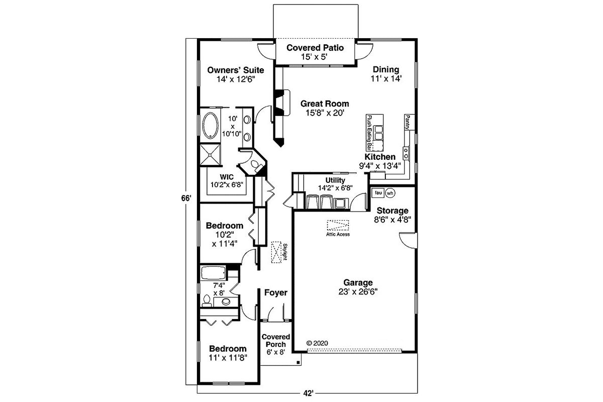 Country Craftsman Ranch Traditional Level One of Plan 41383