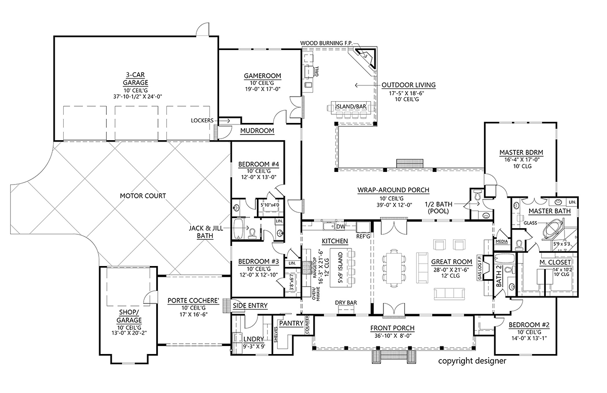 Country Farmhouse New American Style Level One of Plan 41401