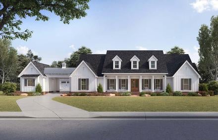 Country, Farmhouse, New American Style House Plan 41401 with 4 Beds, 4 Baths, 4 Car Garage
