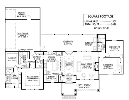 Country, Farmhouse, Traditional House Plan 41402 with 3 Beds, 3 Baths, 2 Car Garage First Level Plan