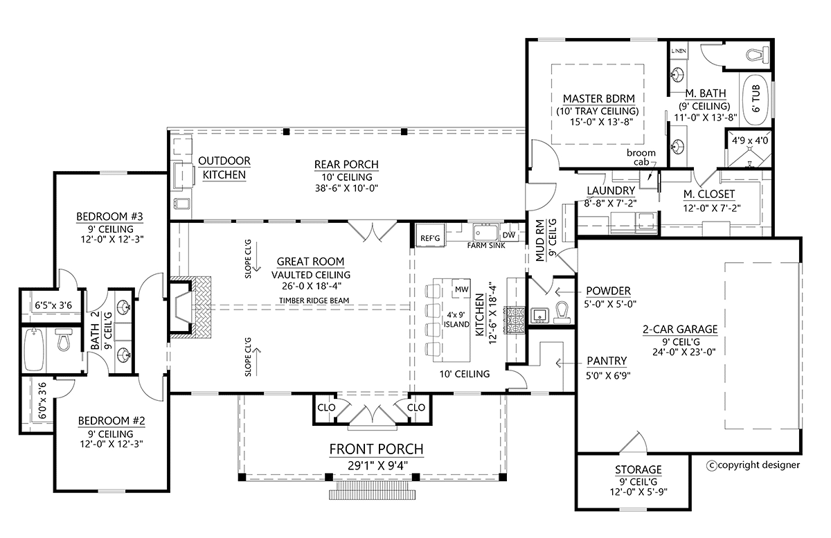 Country Farmhouse New American Style Southern Level One of Plan 41407