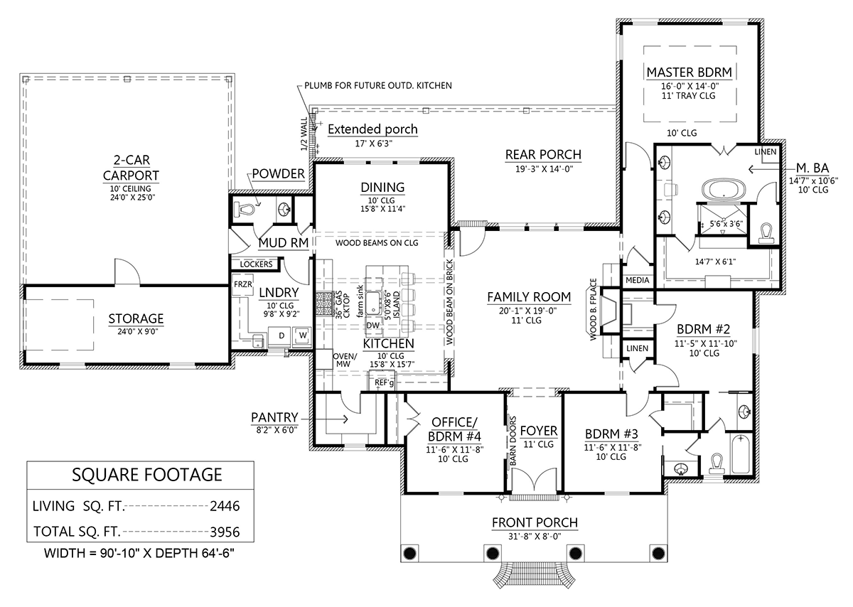 Acadian Colonial Southern Traditional Level One of Plan 41411