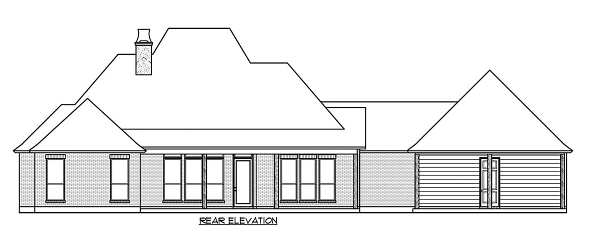 Acadian Colonial Southern Traditional Rear Elevation of Plan 41411