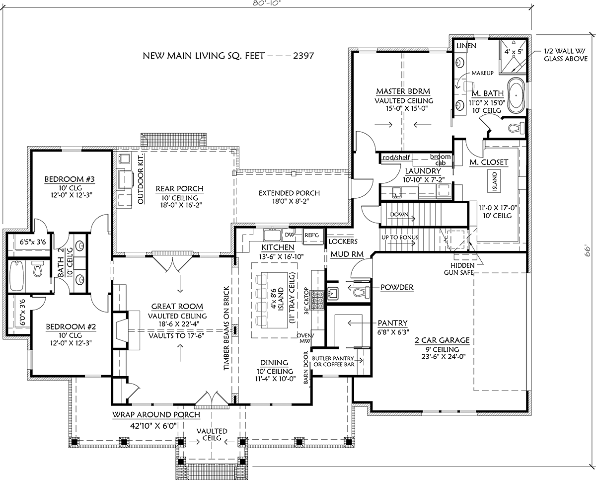 Cottage Country Craftsman Farmhouse New American Style Alternate Level One of Plan 41413