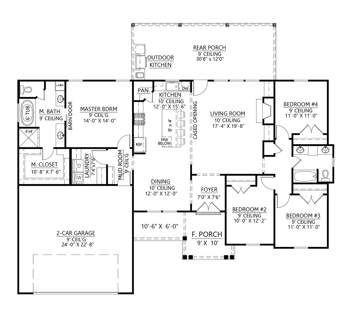 Craftsman, Farmhouse House Plan 41416 with 4 Beds, 2 Baths, 2 Car Garage Level One