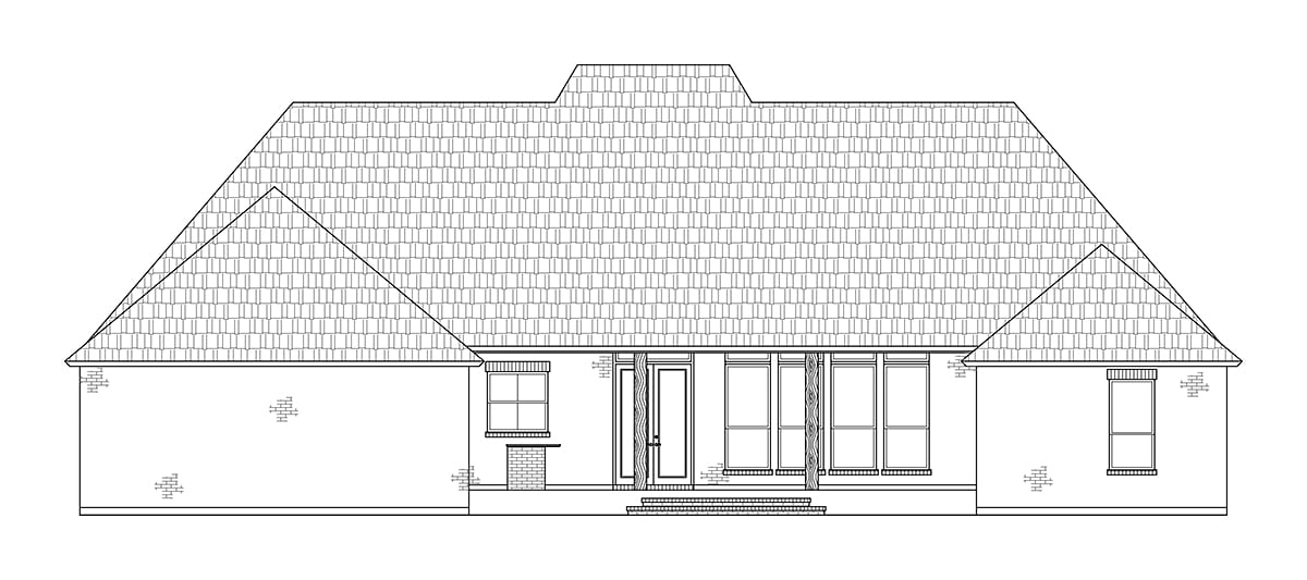 Acadian Colonial Country Southern Rear Elevation of Plan 41417