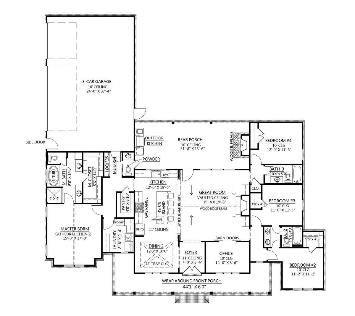 Country Farmhouse New American Style Level One of Plan 41418