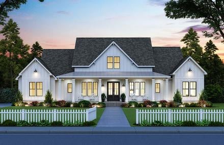 Country, Farmhouse, New American Style House Plan 41418 with 4 Beds, 4 Baths, 3 Car Garage
