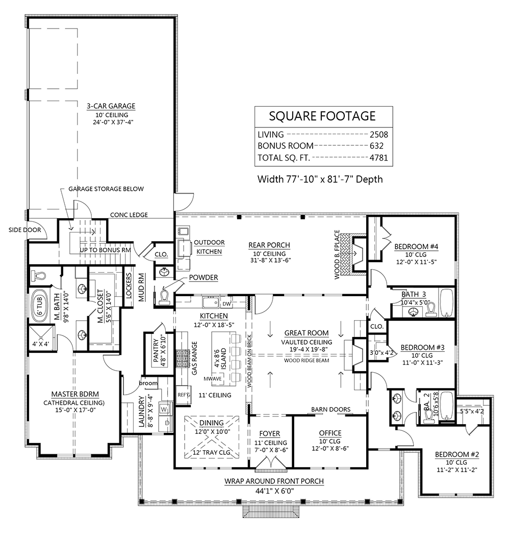 Country Farmhouse Level One of Plan 41419
