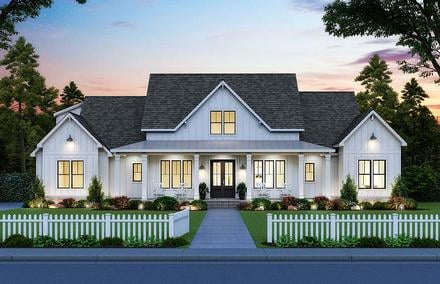 Country, Farmhouse, New American Style House Plan 41419 with 4 Beds, 4 Baths, 3 Car Garage