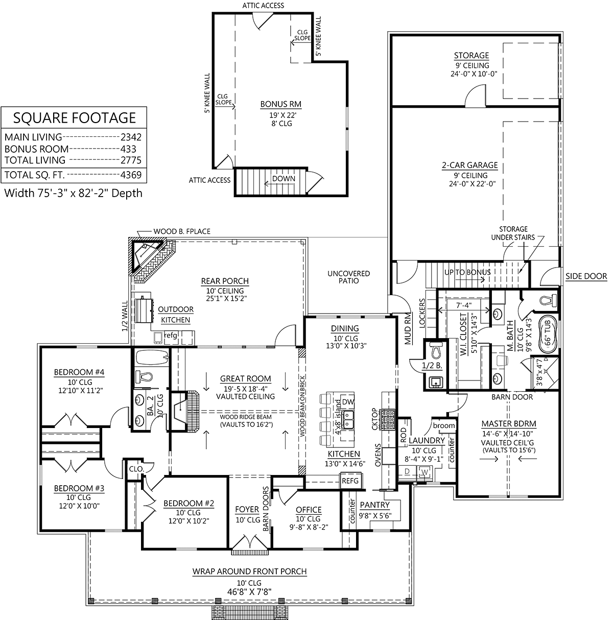 Country Farmhouse New American Style Southern Alternate Level One of Plan 41424