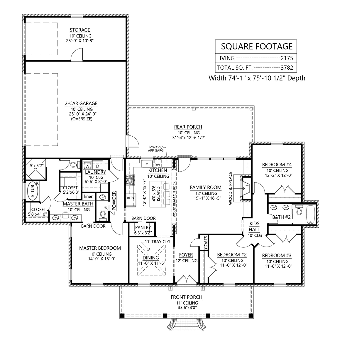 Acadian French Country Southern Level One of Plan 41432