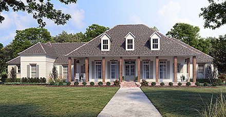 Acadian, Country, Southern House Plan 41433 with 4 Beds, 4 Baths, 3 Car Garage