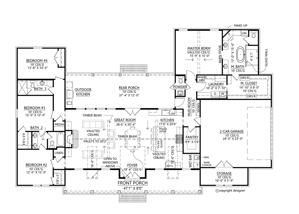 Craftsman Farmhouse Level One of Plan 41434