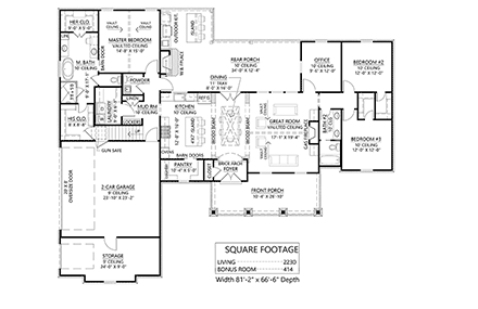 Craftsman, Farmhouse House Plan 41436 with 3 Beds, 3 Baths, 2 Car Garage First Level Plan