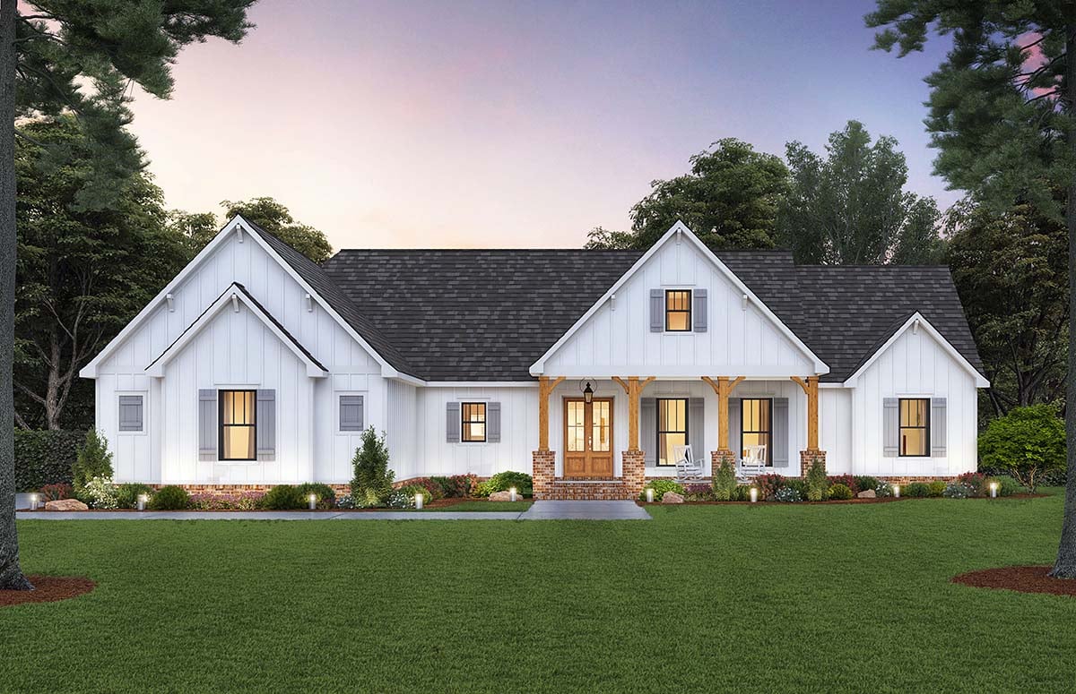 New American Home Plan with Home Office, Open Floor Plan and Bonus Room  over Garage