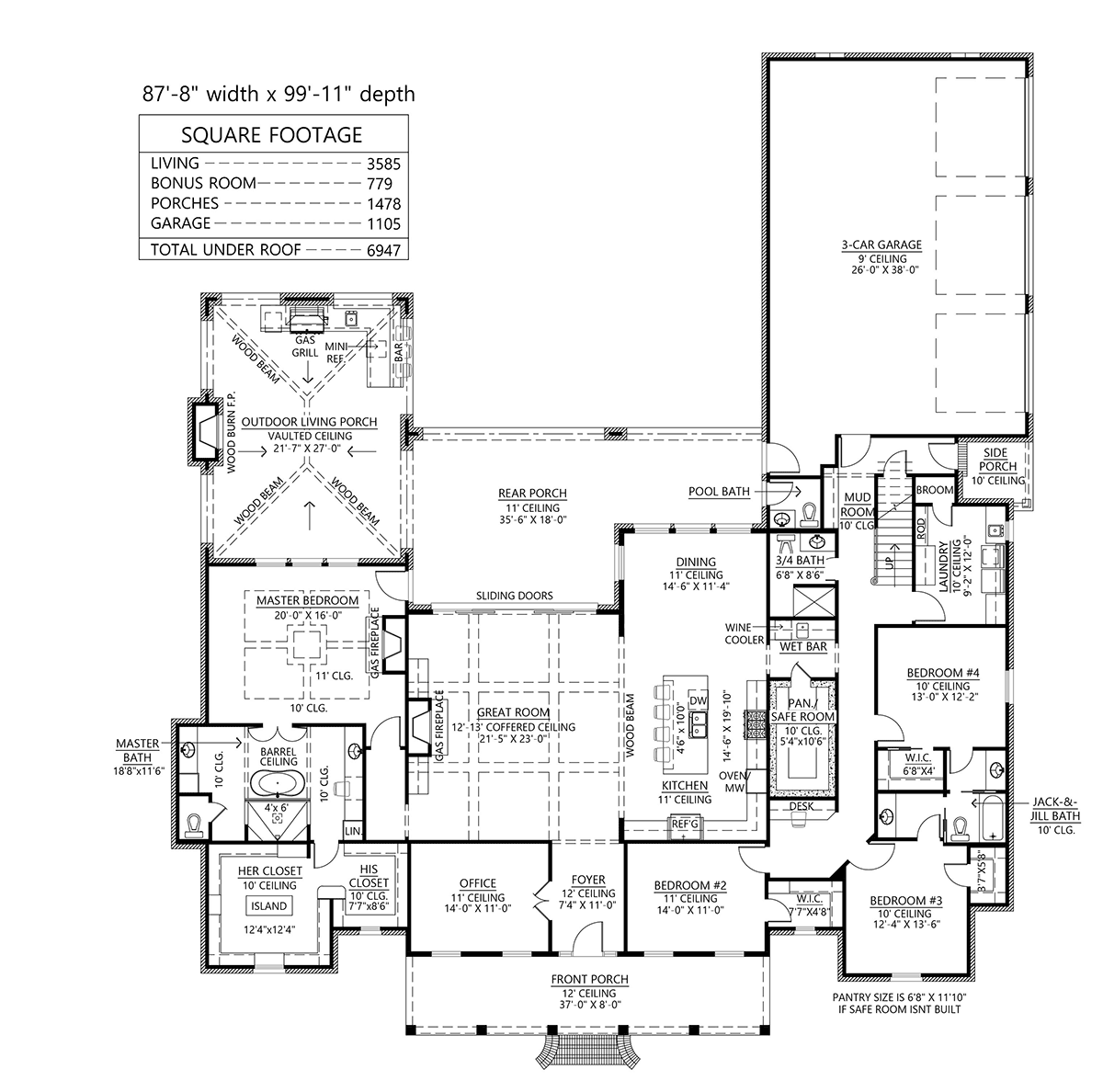 Acadian French Country Level One of Plan 41441