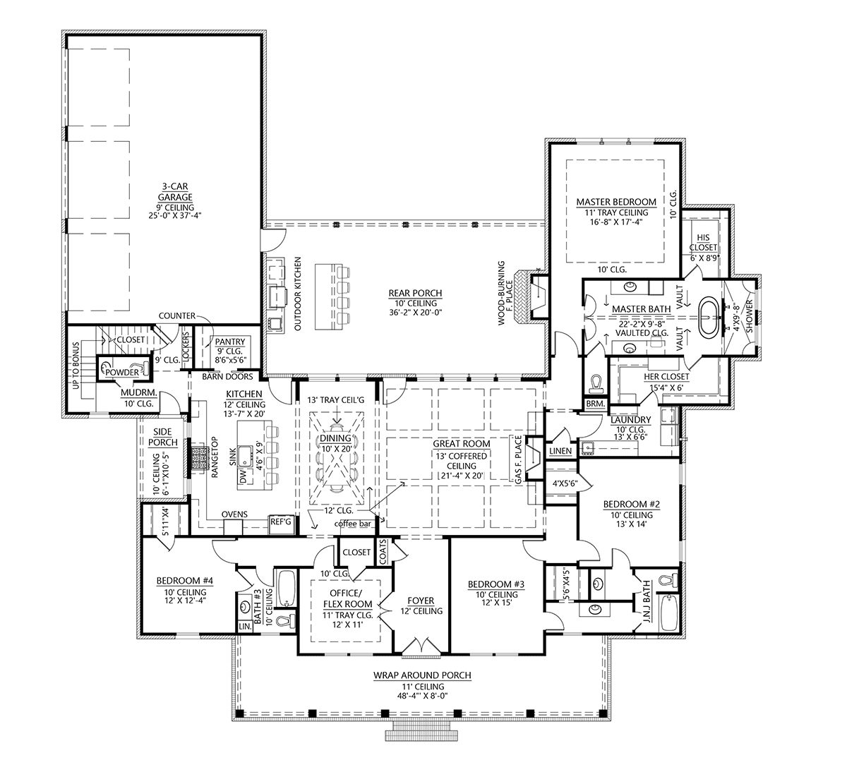 Farmhouse New American Style Southern Level One of Plan 41444