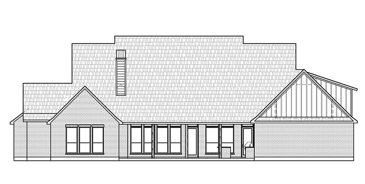 Farmhouse New American Style Southern Rear Elevation of Plan 41444