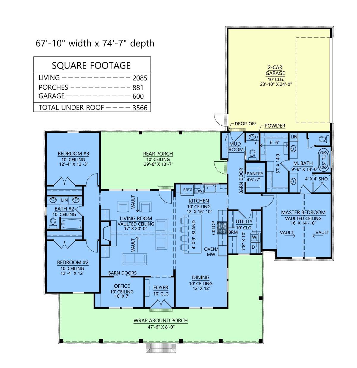 Farmhouse New American Style Southern Level One of Plan 41445