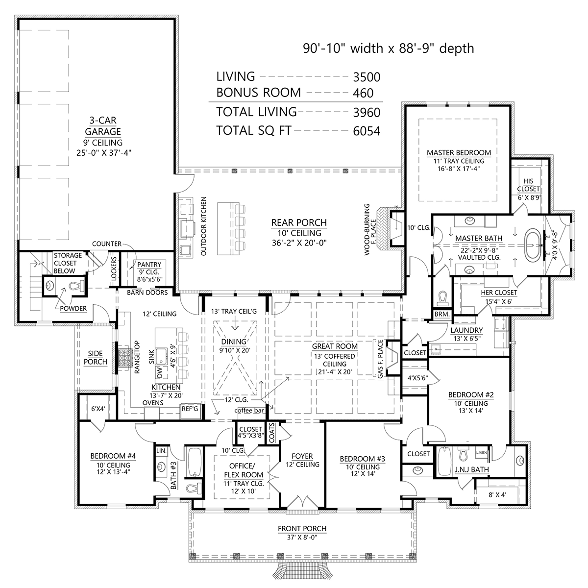 Acadian French Country Level One of Plan 41447