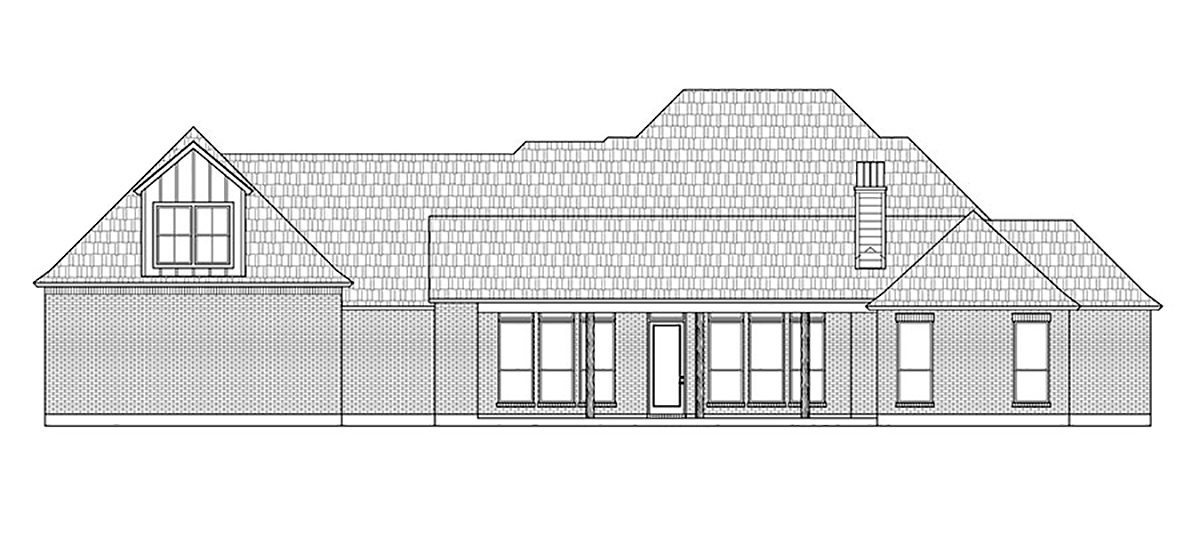 Acadian French Country Southern Rear Elevation of Plan 41451