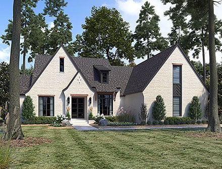 European, French Country, Modern House Plan 41452 with 3 Beds, 5 Baths, 2 Car Garage
