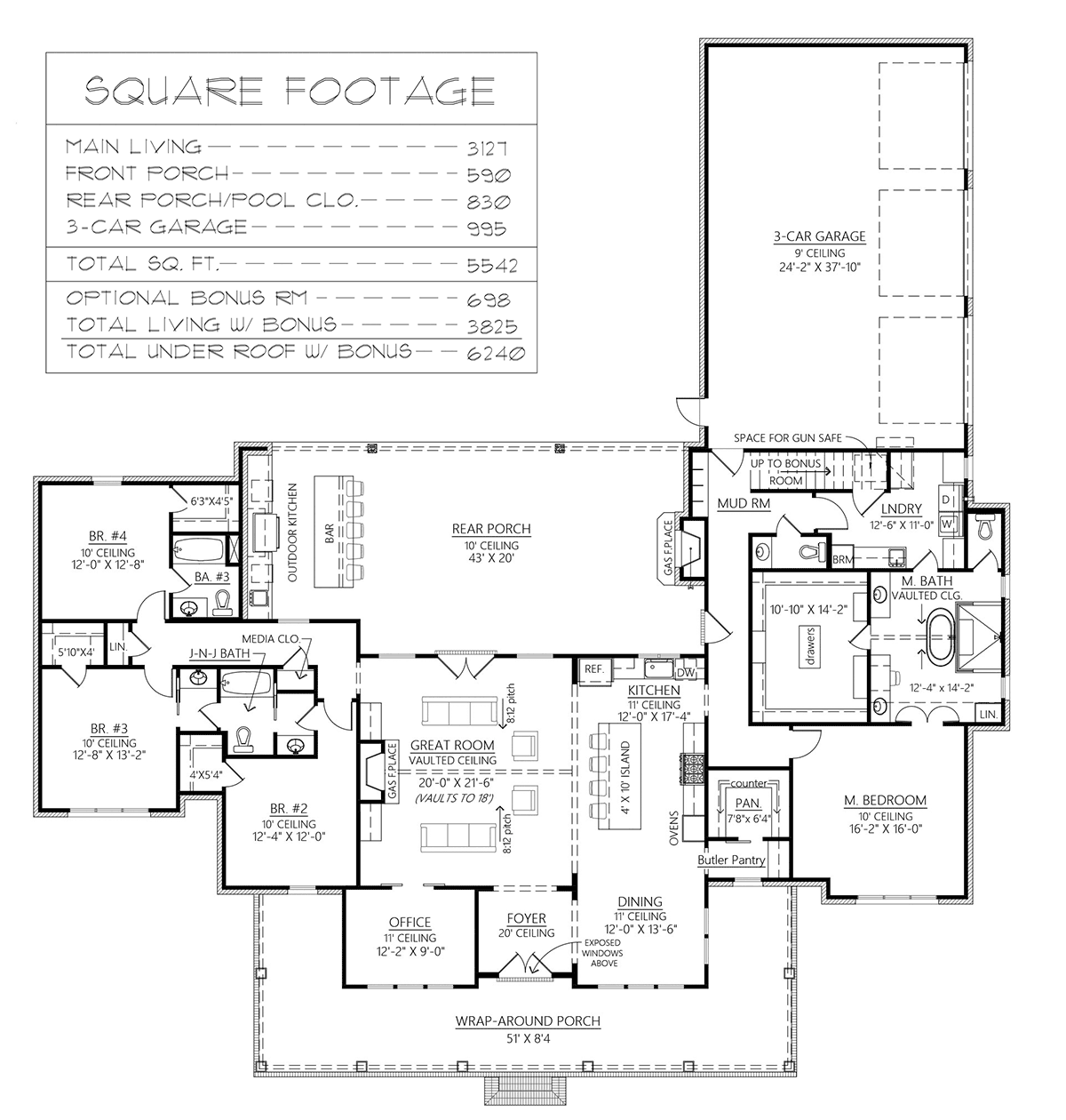 Country Farmhouse New American Style Level One of Plan 41455