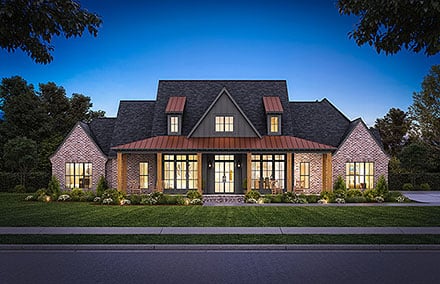 Country, Farmhouse, New American Style House Plan 41455 with 4 Beds, 5 Baths, 3 Car Garage