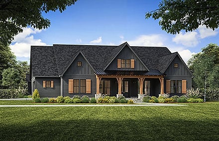 Country, Farmhouse, Ranch House Plan 41456 with 4 Beds, 3 Baths, 2 Car Garage