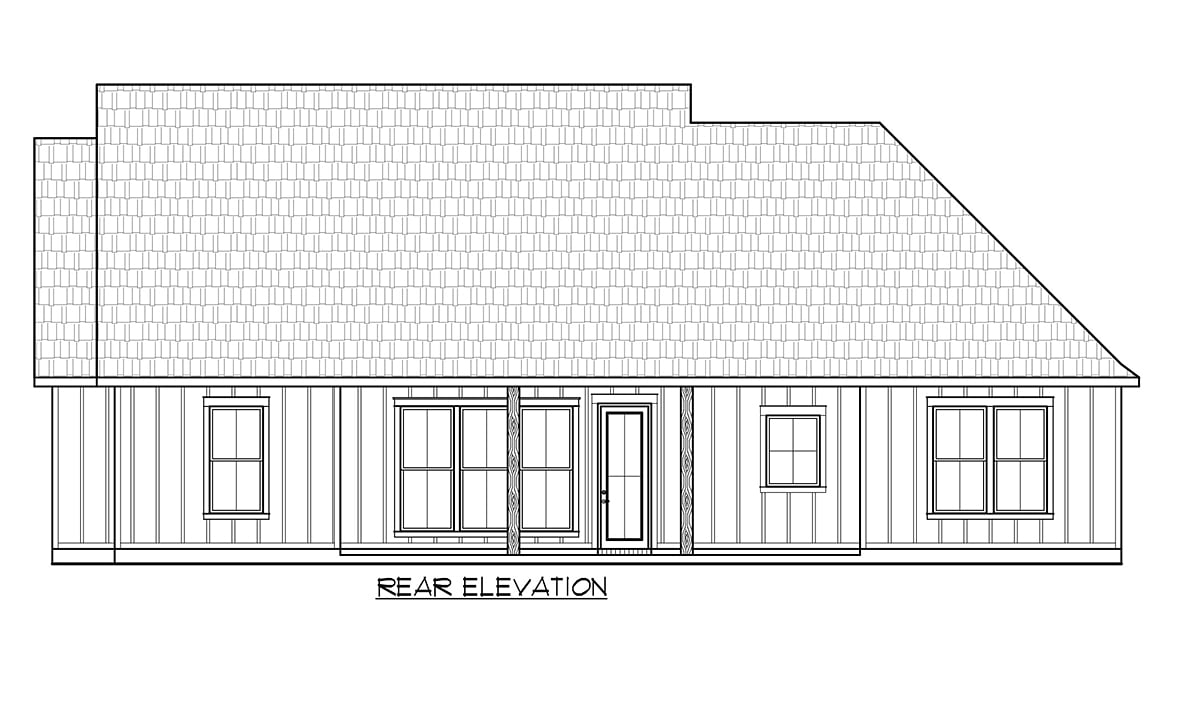 Farmhouse New American Style Ranch Rear Elevation of Plan 41461