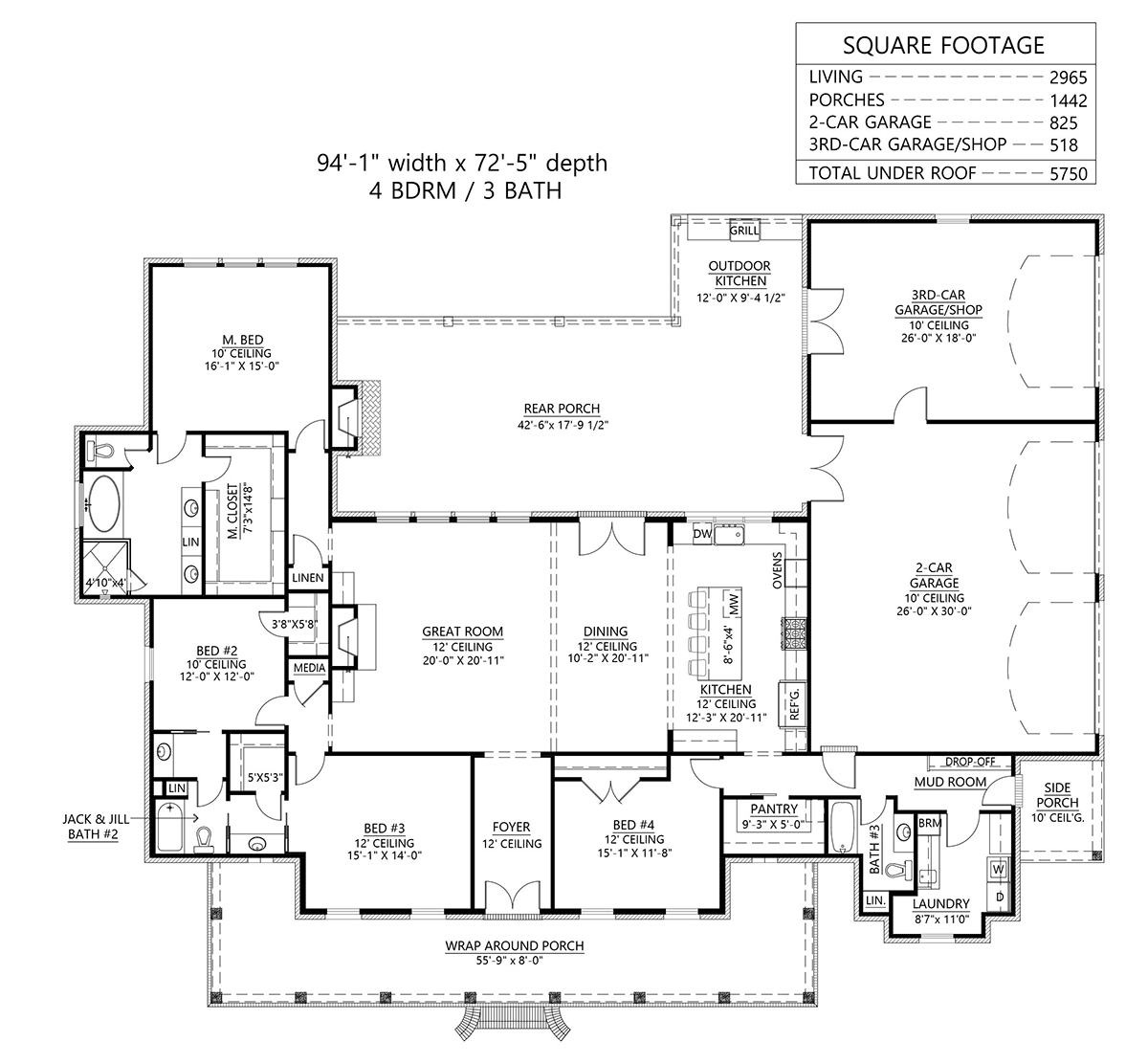 Acadian Colonial One-Story Level One of Plan 41463