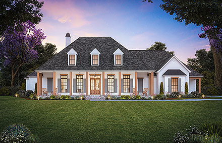 Acadian, Colonial, One-Story House Plan 41463 with 4 Beds, 3 Baths, 3 Car Garage