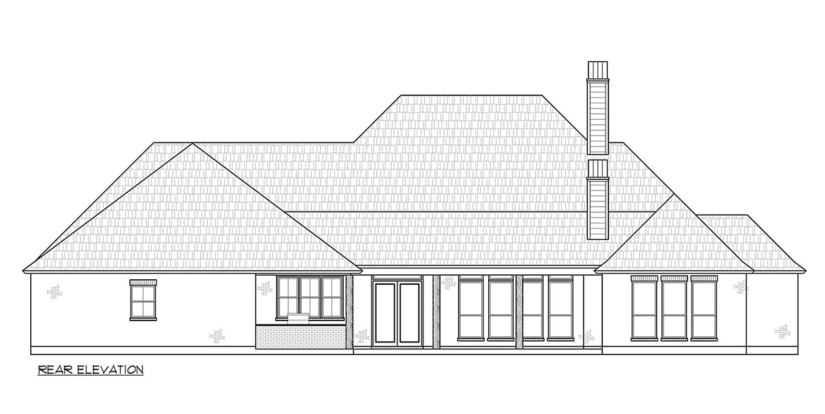 Acadian Colonial One-Story Rear Elevation of Plan 41463