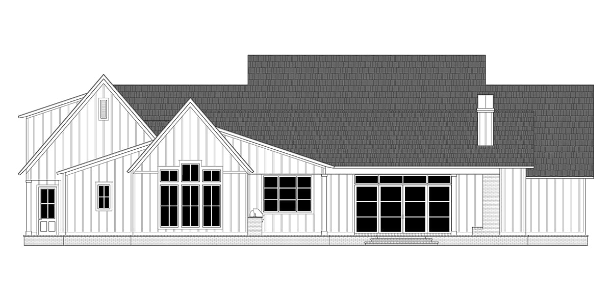 Farmhouse New American Style One-Story Ranch Rear Elevation of Plan 41467