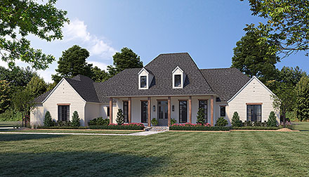 Acadian French Country Southern Elevation of Plan 41470