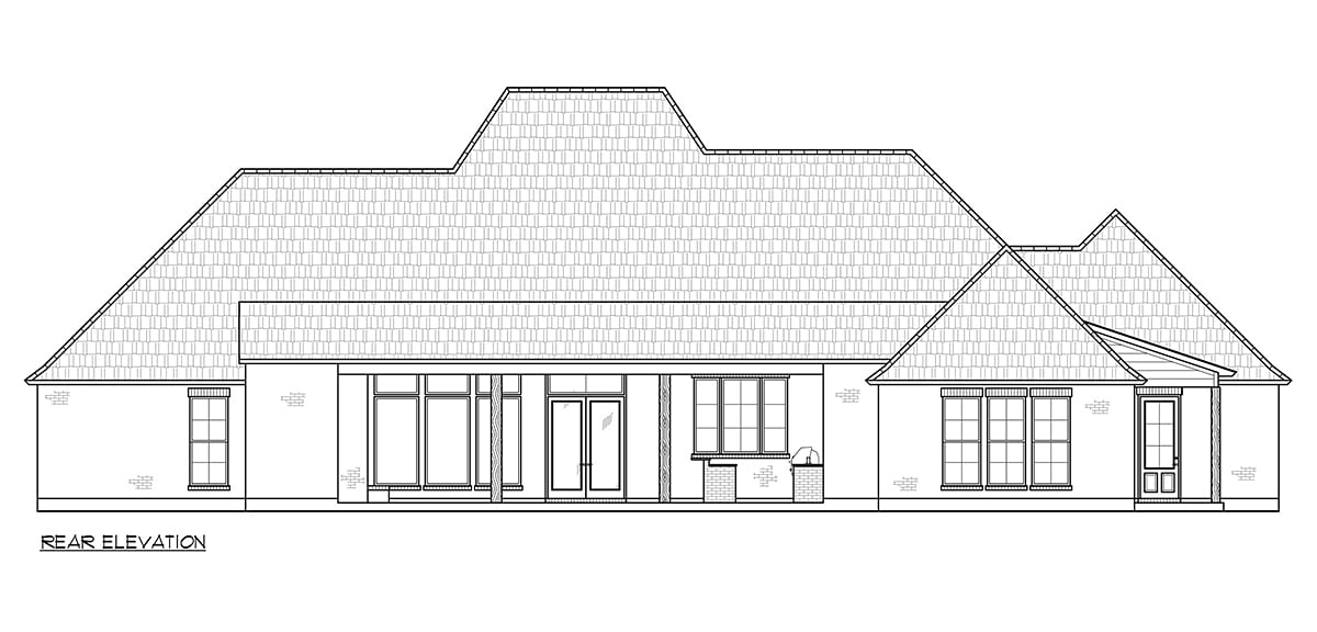 Acadian French Country Southern Rear Elevation of Plan 41470
