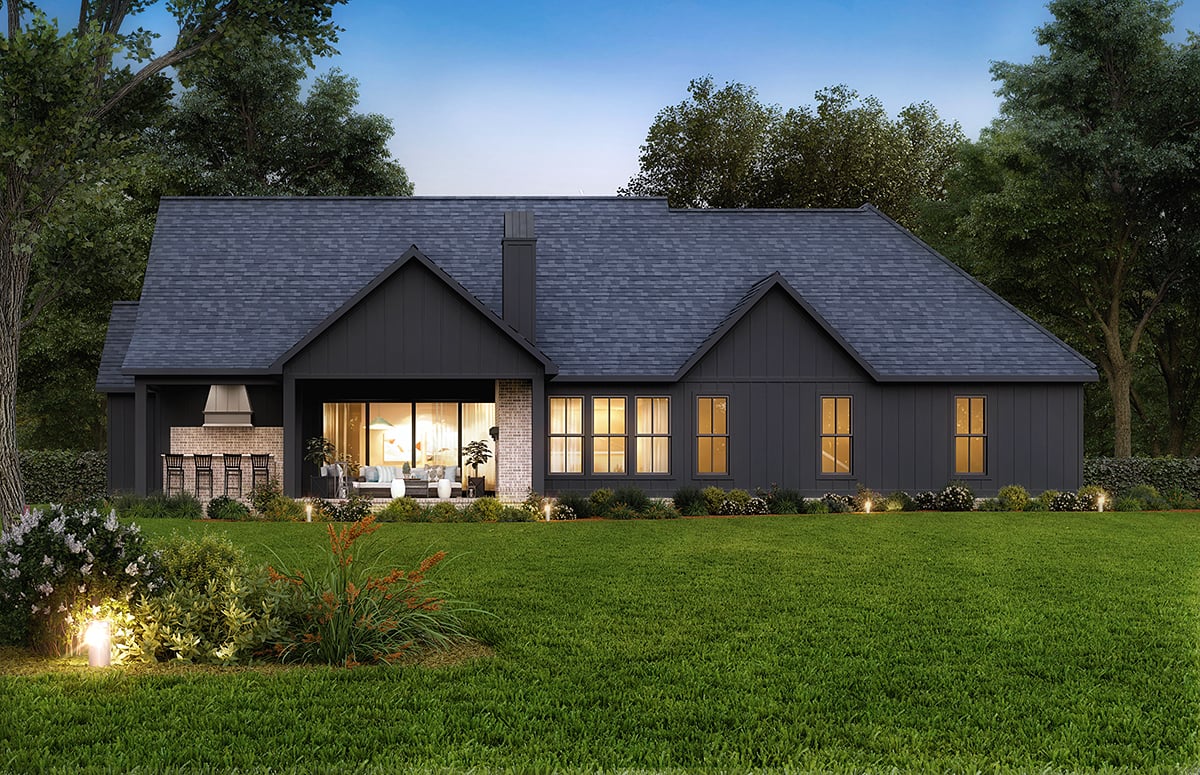 Craftsman, Farmhouse Plan with 2578 Sq. Ft., 4 Bedrooms, 4 Bathrooms, 3 Car Garage Rear Elevation