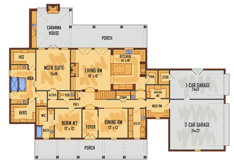 European French Country Southern Level One of Plan 41563