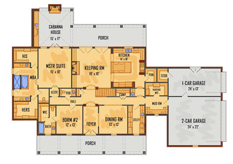 European French Country Southern Level One of Plan 41569