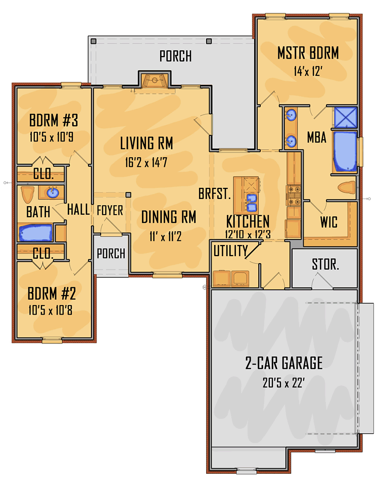 Ranch Southern Traditional Level One of Plan 41575