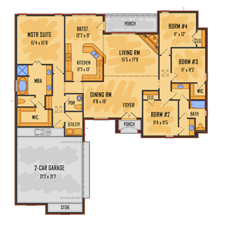 Ranch Southern Traditional Level One of Plan 41582