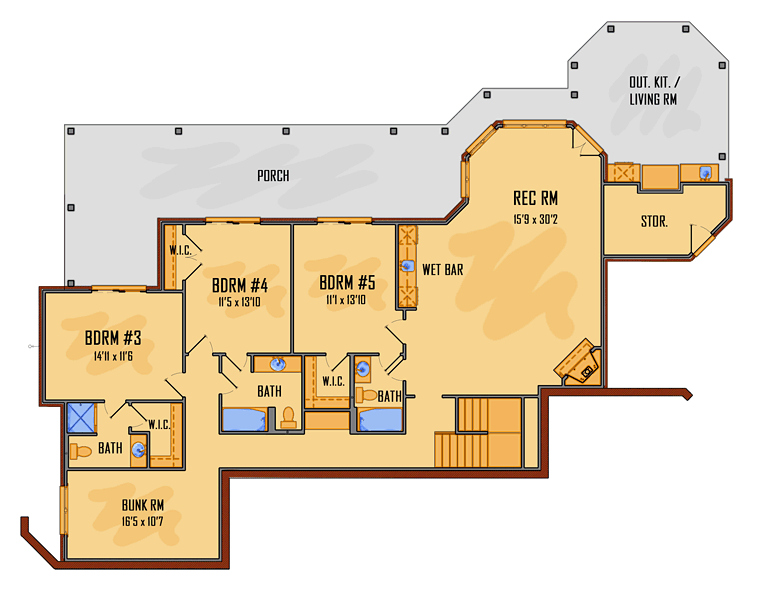 Country European Southwest Traditional Lower Level of Plan 41583