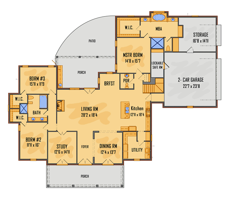 Colonial European French Country Southern Level One of Plan 41597