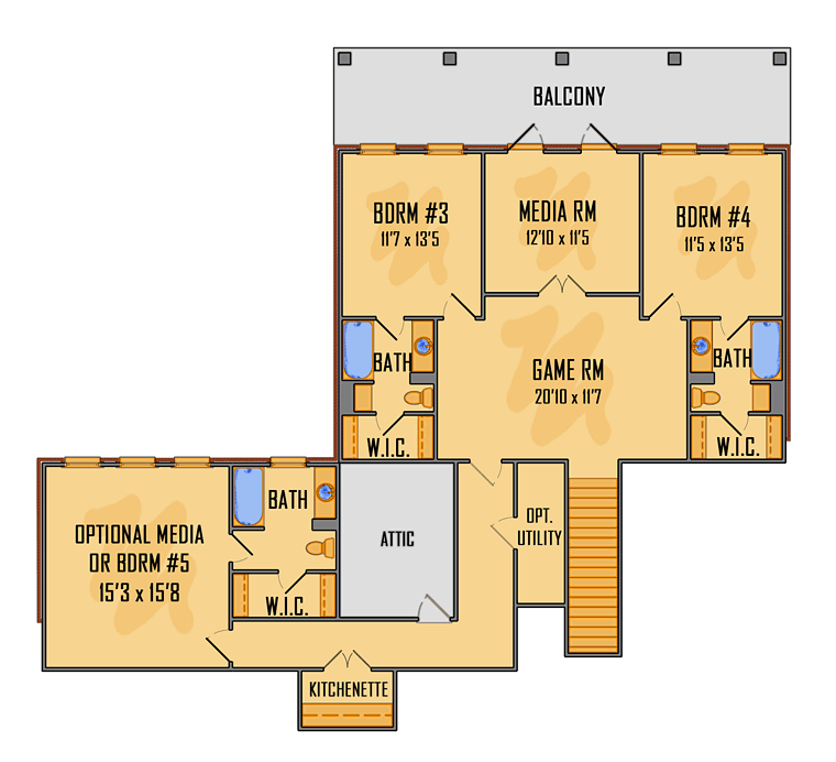 European French Country Southern Traditional Level Two of Plan 41598