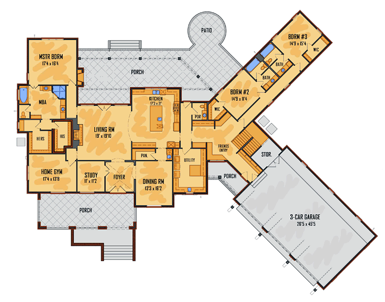 Colonial European French Country Level One of Plan 41623