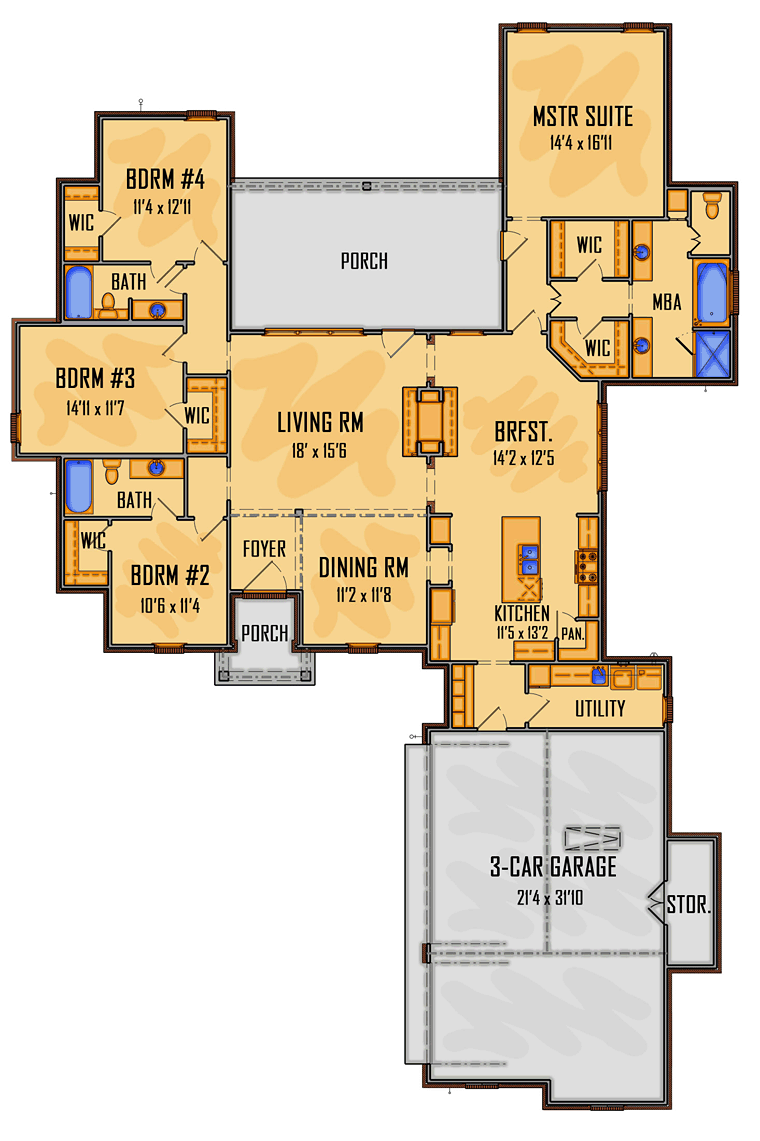 Colonial European French Country Level One of Plan 41650