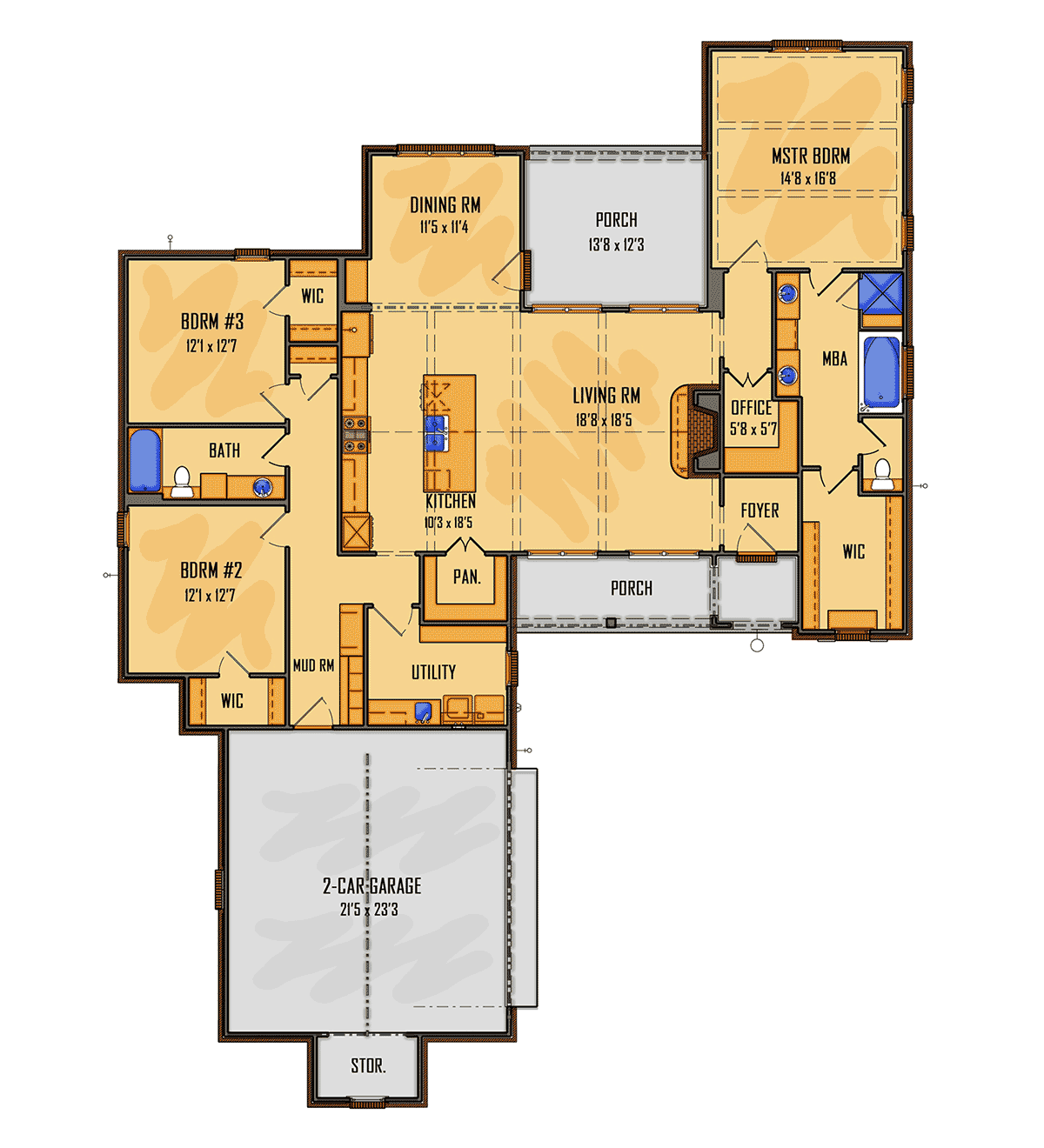 Cottage Farmhouse Southern Level One of Plan 41662